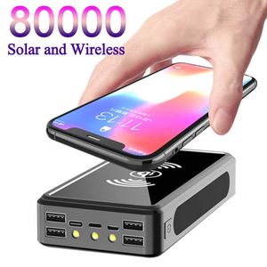 Cep Telefonu Güç Bankaları 80000mAH Kablosuz Güneş Güç Bankası Taşınabilir Hızlı Şarj Powerbank 4 USB LED IPhone için Harici Batarya J230217