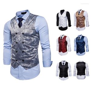 Men's Vests 2023 Men's Suit Vest Slim Fit Double Breasted Elegant Korean Fashion Party Wedding Dress Formal Adult Waistcoat