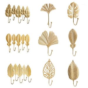 Hooks Nordic Luxury Leaf Shaped Hook Purse Coat Rack Key Hanger Home Wall Hanging Decoration Supplies