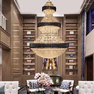Chandeliers Top Luxury Staircase Chandelier Lighting Large Home Decoration Crystal Lamps Modern Black Light Fixtures Lobby El LED Lights