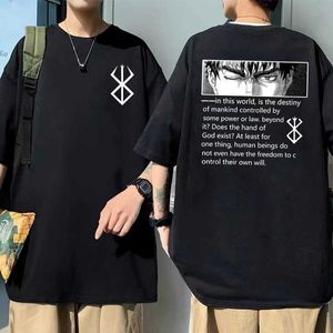 メンズTシャツ男性女性ファッション特大のTシャツ男性ストリートウェアオスブラックティーアニメバーセルクガットエアグリフィスプリントTシャツ短袖J230217