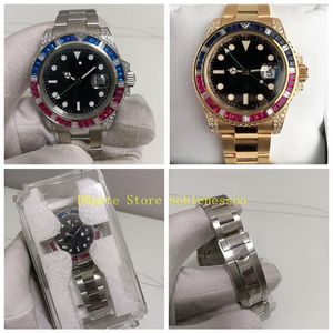 2 Färg REAL PO och presentförpackning Titta på Men's 40mm Steel Diamond Ruby Bezel II 116759Saru 116759 Yellow Gold 116758 Automatisk M207Q