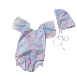 Enstycken sommar småbarn spädbarn baby flickor ärmlös paljett ruffle bowknot baddräkt bodysuit badkläder hatt set baddräkt beachwea dhzmq