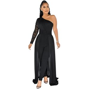 Sexy Jumpsuits for Women Dressy Sheer Mesh One Shoulder Long Sleeve Bodycon Rompers