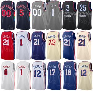 Stampa City Basketball Jalen McDaniels Jersey 7 James Harden 1 Tobias Harris 12 Joel Embiid 21 Georges Niang 20 Tyrese Maxey 0 Shake Milton 18 Nome personalizzato Uomo Bambini