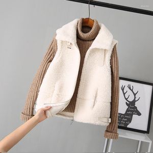 Gilet da donna Gilet in lana d'agnello Cappotto tutto-fiammifero Abbigliamento donna Donna Autunno Giacca casual Tasca da donna Gilet solido Femme Peluche G74