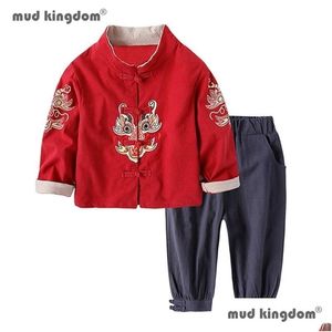 Kleidung Sets Mudkingdom Jungen Mädchen Outifts Chinesisches Jahr Kleidung Kinder Kostüm Tang Jacke Mäntel und Anzug Kinder 220218 Drop Delive Dhuat