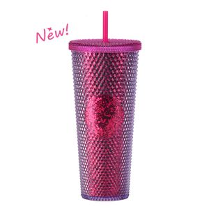 Durian Water Bottles 710ML/24oz Plastic Coffee Mug Bright Diamond Starry Straw Cup Durian Cups Gift Product