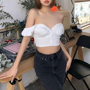 Women's Blouses Women Off Shoulder Crop Top Ruffles Short Sleeve Solid Tops Ladies Slim Sexy Elegant Knitted Vintage Blouse Female Clothes