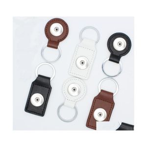 Nyckelringar Circle Square Pu Leather Keychain Jewelry 18mm Snap Buttons Pendant Chain Car Bag Snaps Keyring Drop Delivery Dhln7