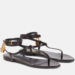 Neue Sommer Luxus Vorhängeschloss Damen Sandale Schuhe Tanga Party Hochzeit Crisscross Knöchelriemen Lady Comfort Flat Black Sandalias Schuh mit Box, EU 35-43 Original Box