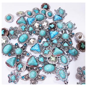 Other Sier Color Turquoise Paved Alloy Components 18Mm Snap Button Charms Beads Jewelry Making Diy Necklace Earrings Bracelet Whole Dhewk