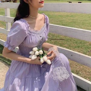 Casual Dresses 2022 Fashion Women Purple Elegantes Long Dress Cottage Core Vintage Women's Wear Aesthetic Summer Fairy Dress Z0216