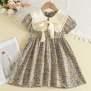 Girls Dresses Bear Leader Casual Summer Kids Floral Clothes Bow Patchwork Baby Princess Flower 230217