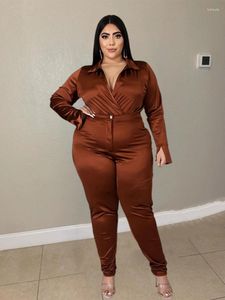 Tracksuits Elegant Woman Jumpsuit Plus Size Two Piece Set Shirt Bodysuit Långärmad sexig kläder Lady Suit Wholesale Bulk Drop