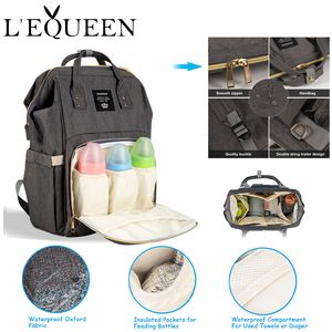 Diaper Bags Lequeen Fashion Mummy Maternity Nappy Brand Large Capacity Baby Travel Backpack Designer Nursing for Care 230217