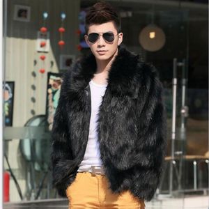 Men's Jackets solid winter black white fashion short faux fur coat Turndown Collar full coats men warm leather jacket 230217