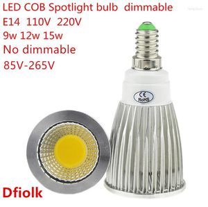 Alto lúmen E14 LED COB Spotlight 9W 12W 15W Lâmpada de iluminação de lâmpada AC110V 220V 220V Lâmpada quente/fria branca