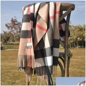 Scarves High Quality 100 Cashmere Scarf Fashion Classic Plaid Printed Tra Soft Thermal 190X70Cm Drop Delivery Accessories Hats Gloves Dh20T
