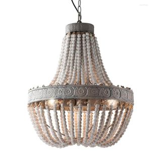 Anhängerlampen Umeiluce Bauernhaus Leuchten Retro -Holzperlen hängende Lampe für Esszimmer Vintage Chandalier Deckenlager