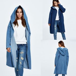 Kvinnorjackor 2023 Varma vinterlånga kvinnor våren Hösten Hooded Coat Jeans denim Basic Ladies Windbreaker Kvinnlig stor plus storlek