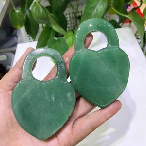 Decorative Figurines 9.2cm Natural Green Aventurine Love Locks Hand Carved Crystal Crafts Healing Energy Gemstone For Christmas Gifts 1pcs