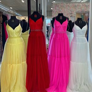 Candy Color Prom Dress med veckad kjoldrama A-Line Lady Preteen Teen Girl Pageant Gown Formell Evening Evening Party Wedding Guest Red Capet Runway Hot Pink Red Yellow White