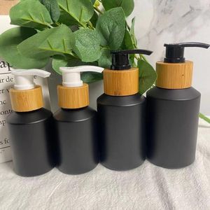 Storage Bottles 2 Oz 60ml 100ml Black Frosted Glass Spray Bottle Pump Bamboo Shampoo Cap Lotion Lid Cosmetic Packing For Liquid Oil