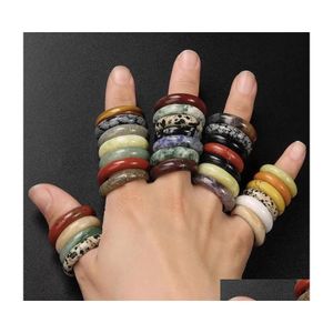 Band ringar 46mm unisex naturlig mineralring mticolor svart gr￶n r￶d agat cirkel ￤delsten finger charms g￥vor yydhome droppe deliv dhyin