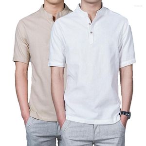 قميص Polos M-5XL للرجال 2023 الصيف بارد ألوان نقية أزياء الاتجاه غير الرسمي قطن الكتان