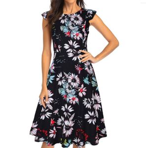 Sukienki swobodne lato dla kobiet 2023 Rękaw liściowy szczupły kwiecisty nadruk retro sukienka damska odzież vestidos de novia
