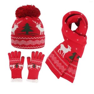 Berets Женская зимняя европейская и американская рождественская вязаная шляпа Gloves Scarf Трех кусочек толстая шерсть