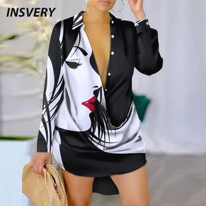 Vestidos casuais Mulheres de manga comprida camisa de lança boho descer colarinho de colarinho vintage Party Party Mini 230217