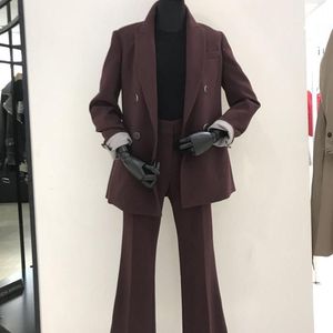 Damen Zweiteilige Hosen Vintage Zweireiher Frauen Hosenanzug Grün Kerb Blazer Jacke Hohe Taille 2023 Herbst Büro Tragen Anzüge