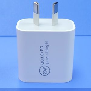 USB C Real 20W Power -Adapter PD QQC 3.0 20W Schnellladestyp C Wandstecker Reise nach Hause Ladegerät EU US AU UK Sockel