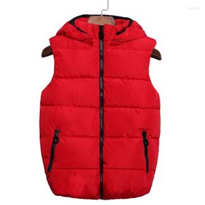 Coletes femininos 2023 Autumn Winter Feminino Down Cotton Casat Girls Use Zipper casual com capuz para se aquecer e vermelho claro