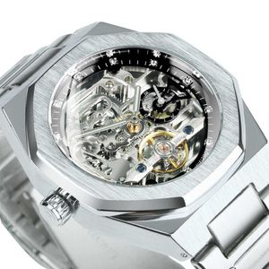 Wrist watch mechanical with tourbillon for men automatic steel strap skeleton es Top brand luxury Reloj Hombre