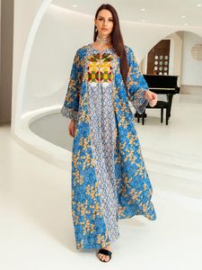 Abbigliamento etnico Ricamo jacquard in cotone pieno Jalabiya marocchino Abiti lunghi floreali eleganti per le donne Abiti arabi islamici di Dubai