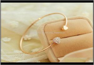 Bracelets Jewelry2021 Fashion Adjustable Crystal Double Heart Bow Bilezik Cuff Opening Bracelet For Women Jewelry Gift Mujer Pulse4622573