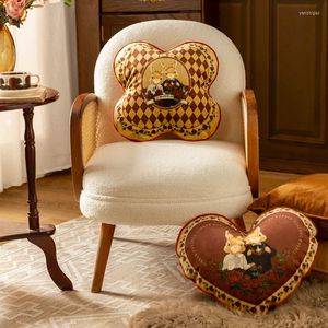 Pillow Love Brown Check Heart Chic Velvet Stuffed Soft For Sofa Office Rest Throw Present Chair Bedding