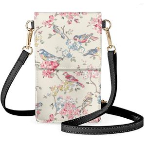 イブニングバッグは桜の花の鳥パターン携帯電話PU​​プロテクション電話ファッション女性メッセンジャーバッグメッセンジャー