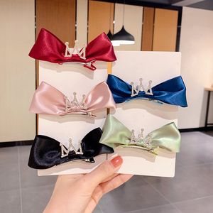 New Solid Ribbon Bowknot Crown Hair Clips For Girls Handmade Cute Bows Hairpin Barrettes Headwear Kids Hair Accessories 1658