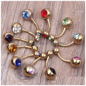 Nabel Klingelknopf Ringe Ring B12 Mix 10 Farben 50 Teile/los 14G Banana Body Piercing Double Gem Press Fit Bauch Drop Lieferung Dhgarden Dhyuf