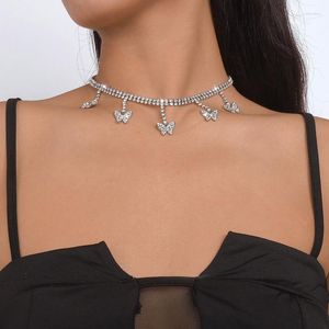 Hänge halsband kristallfjäril hängsmycken kvinnor chokers personlighet guld färg ihålig kedja choker för damer punk krage smycken