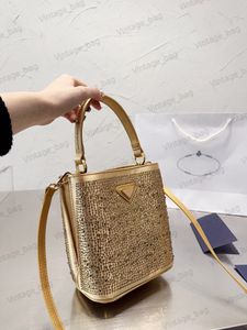 Panier Satin Bag with Crystals Women Evening Bags Luxurys Mini Handle Bag Detachable Shoulder Strap Name Tag Shoulder Bags Crossbody Bag