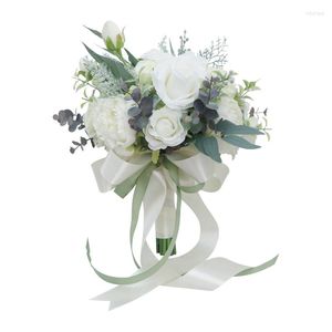 Decorative Flowers Hand Bouquet Simulation White Rose Peony Silk Bridal Supplies