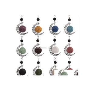 Pendant Necklaces Colorf Aromatherapy Lava Stone Moon Charms Essential Oil Diffuser Necklace Jewelry Drop Delivery Pendants Dhbph