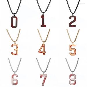 Pendant Necklaces Stainless Steel Baseball Number Necklace Men Enamel Charm Box Chain Digital Sports Jewelry 0 1 2 3 4 5 6 7 8 9Pendant Elle