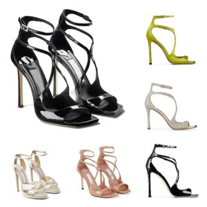 Neue berühmte Azia Sandalen Schuhe Sexy Square Toe Damen Schwarz Kleid Schuh High Heels Kreuz Gladiator Sandalen Exquisite Stiletto-Absatz Dame Hochzeit Party Abend