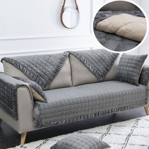 Fodere per sedie Asciugamano per divano in velluto di cristallo grigio scuro per soggiorno Fodera per divano ad angolo in peluche fodera antiscivolo